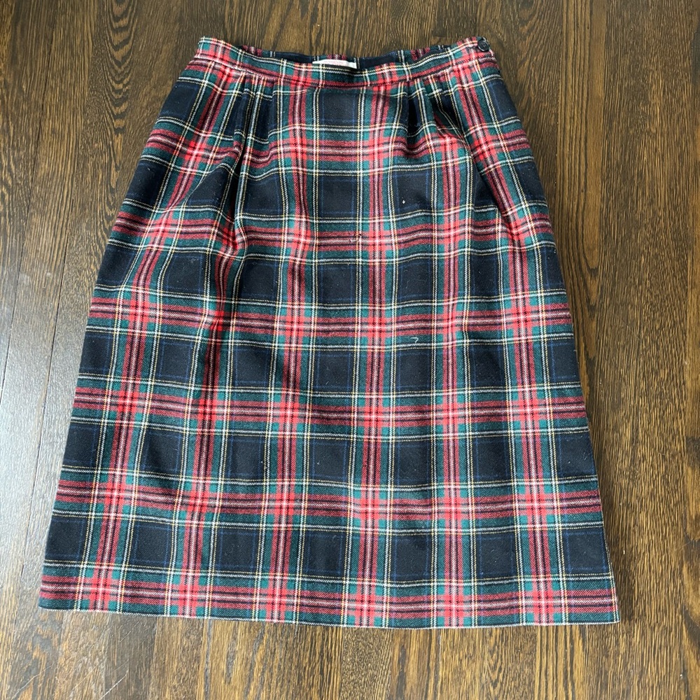 Vintage Skirt Womens 16-18 Pendleton Authentic Black Stewart Tartan Pleated Wool